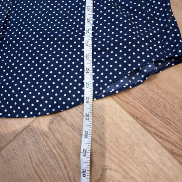 Lauren Ralph Lauren Navy & White Polka Dot Button-Up Blouse Size Large - Picture 7 of 10